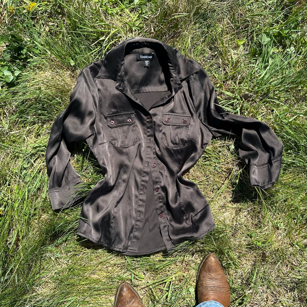 Bebe button down silk shirt